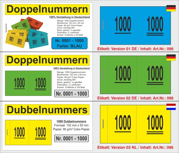 Doppelnummern "neutral" - VPE 1000 - Großmenge ab 100.000 Stück